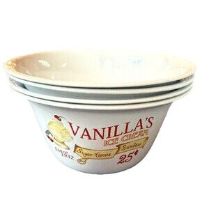 Vanilla's Ice Cream SINCE 1932. Sugar cones,  Sundaes, 25 cents ENAMELWARE BOWL